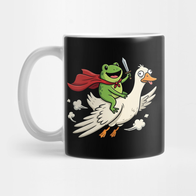 Superhero Frog Riding Goose Silly Adventure by Creatifly Graphic Tees