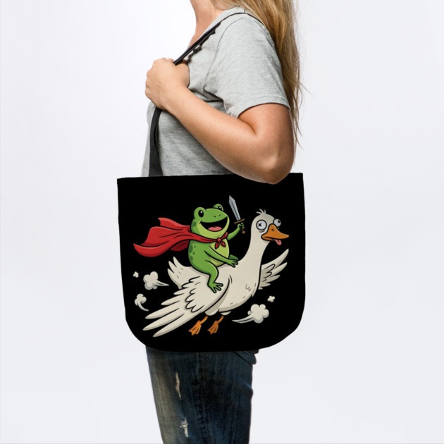 Superhero Frog Riding Goose Silly Adventure by Creatifly Graphic Tees