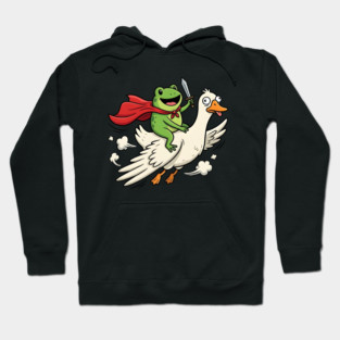 Superhero Frog Riding Goose Silly Adventure Hoodie
