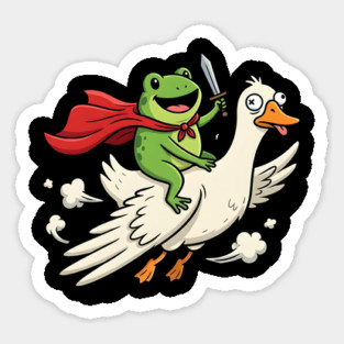 Superhero Frog Riding Goose Silly Adventure Sticker