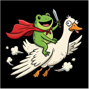 Superhero Frog Riding Goose Silly Adventure Posters and Art