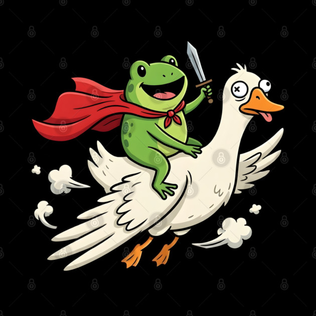 Superhero Frog Riding Goose Silly Adventure by Creatifly Graphic Tees