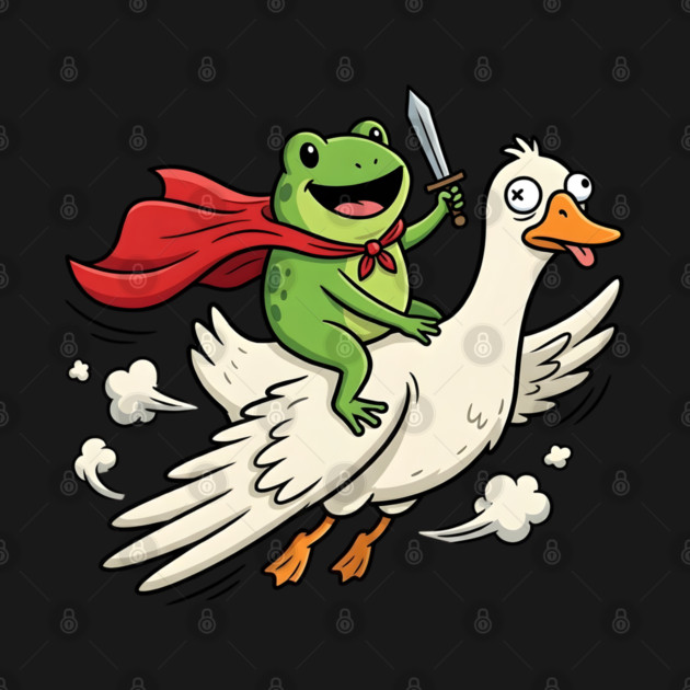 Superhero Frog Riding Goose Silly Adventure by Creatifly Graphic Tees