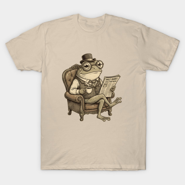 Dapper Frog Gentleman Reading Daily Ribbit T-Shirt by Creatifly Graphic Tees