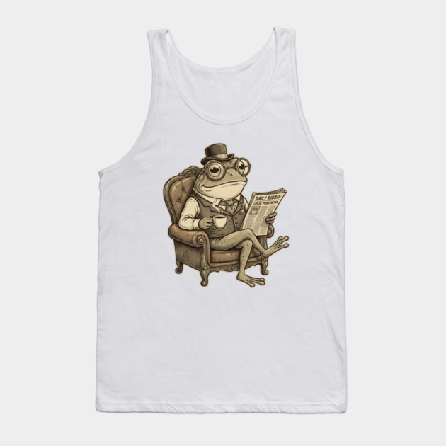 Dapper Frog Gentleman Reading Daily Ribbit Tank Top by Creatifly Graphic Tees
