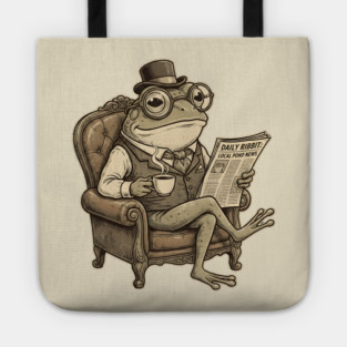 Dapper Frog Gentleman Reading Daily Ribbit Tote
