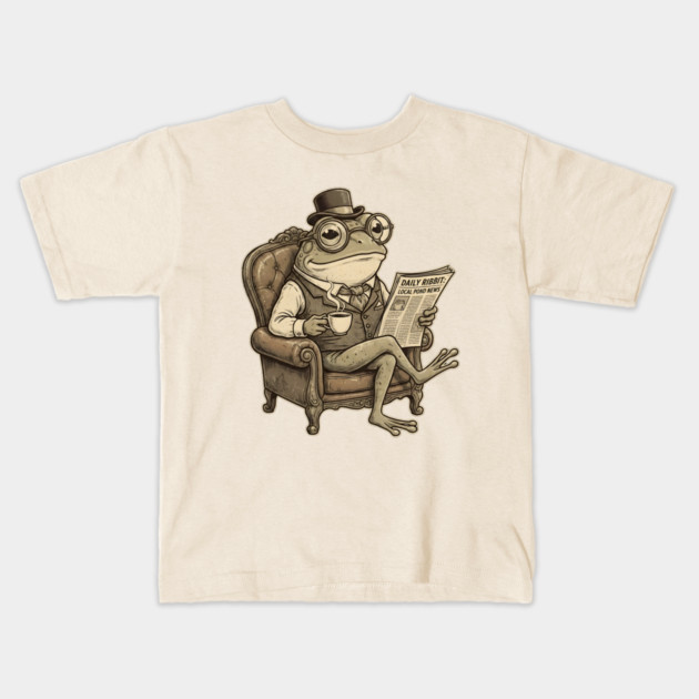 Dapper Frog Gentleman Reading Daily Ribbit Kids T-Shirt by Creatifly Graphic Tees