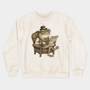 Dapper Frog Gentleman Reading Daily Ribbit Crewneck Sweatshirt