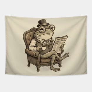 Dapper Frog Gentleman Reading Daily Ribbit Tapestry