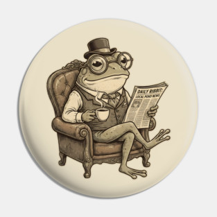 Dapper Frog Gentleman Reading Daily Ribbit Pin