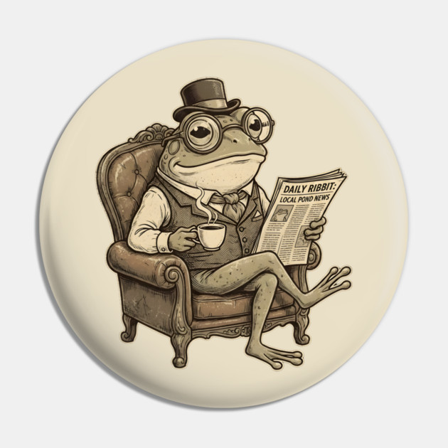 Dapper Frog Gentleman Reading Daily Ribbit Pin by Creatifly Graphic Tees