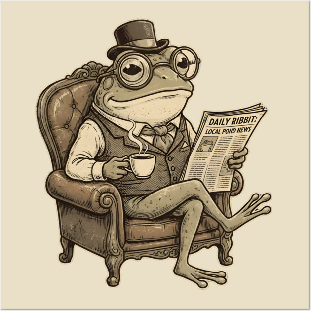 Dapper Frog Gentleman Reading Daily Ribbit Wall Art by Creatifly Graphic Tees