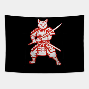 Street Samurai Cat – Red Blade Tapestry