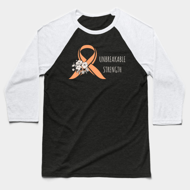 Uterine Cancer Awareness - Peach Ribbon Floral Survivor Baseball T-Shirt by Pixel Threads 