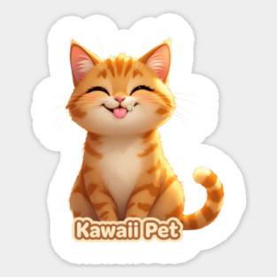 Kawaii Cute Cat Illustration – Happy Smiling Kitten Art for Cat Lovers Sticker