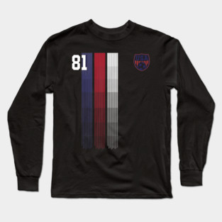 American USA Flag Soccer Jersey Favorite Lucky Number 81 Women Men Long Sleeve T-Shirt