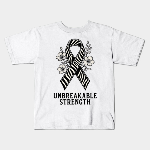 Neuroendocrine Cancer Awareness Zebra Ribbon - Unbreakable Strength Survivor Kids T-Shirt by Pixel Threads 