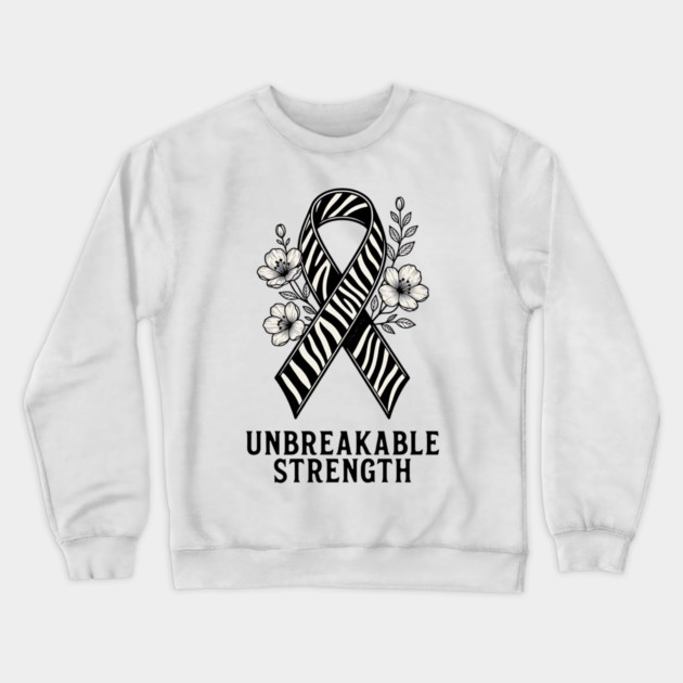 Neuroendocrine Cancer Awareness Zebra Ribbon - Unbreakable Strength Survivor Crewneck Sweatshirt by Pixel Threads 