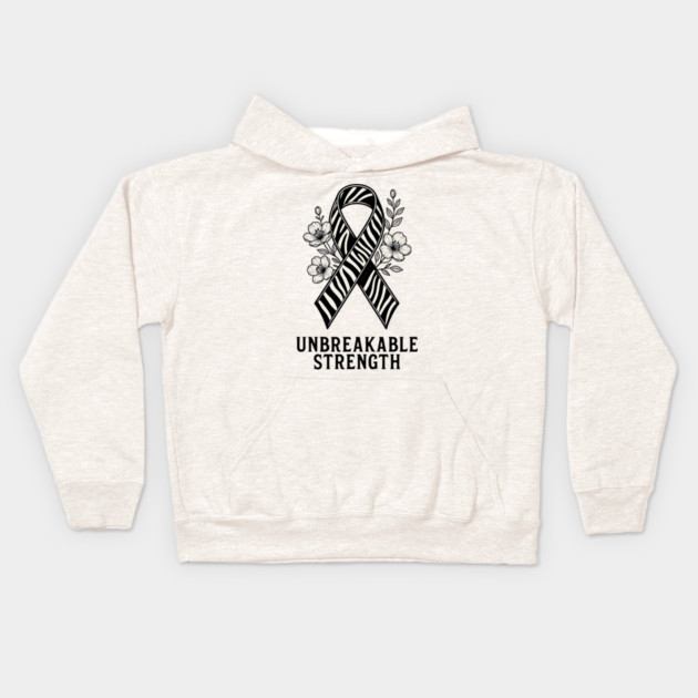 Neuroendocrine Cancer Awareness Zebra Ribbon - Unbreakable Strength Survivor Kids Hoodie by Pixel Threads 