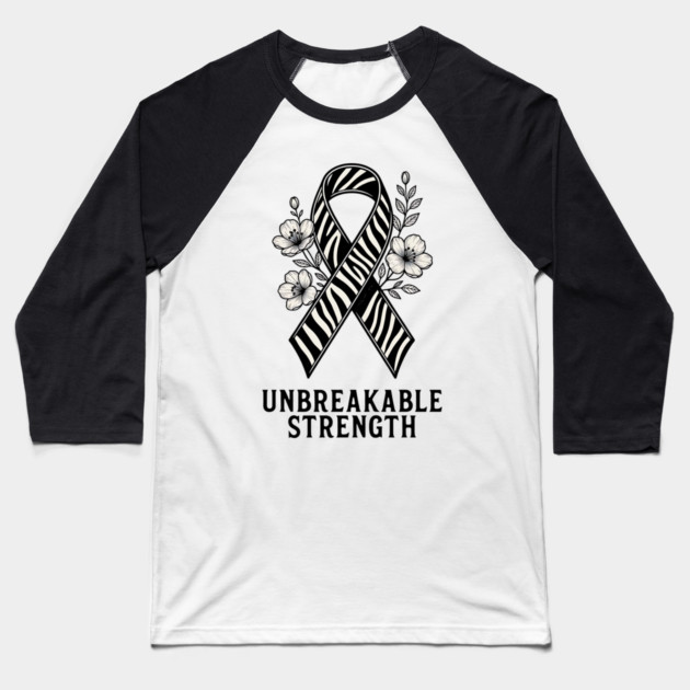 Neuroendocrine Cancer Awareness Zebra Ribbon - Unbreakable Strength Survivor Baseball T-Shirt by Pixel Threads 