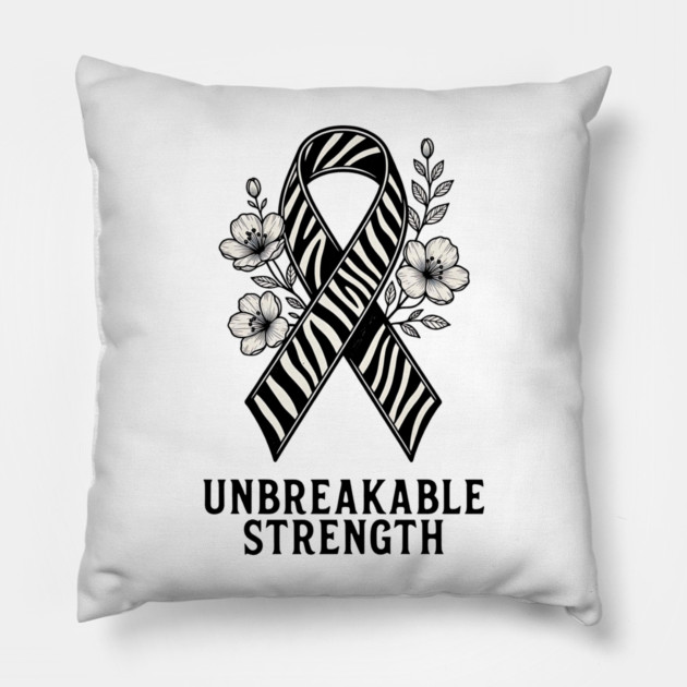 Neuroendocrine Cancer Awareness Zebra Ribbon - Unbreakable Strength Survivor Pillow by Pixel Threads 