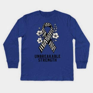 Neuroendocrine Cancer Awareness Zebra Ribbon - Unbreakable Strength Survivor Kids Long Sleeve T-Shirt
