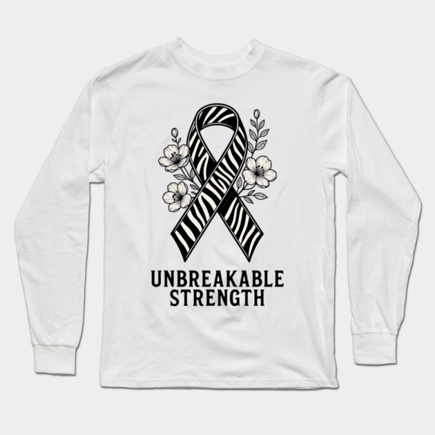 Neuroendocrine Cancer Awareness Zebra Ribbon - Unbreakable Strength Survivor Long Sleeve T-Shirt by Pixel Threads 