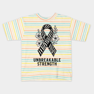 Neuroendocrine Cancer Awareness Zebra Ribbon - Unbreakable Strength Survivor Kids T-Shirt