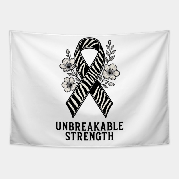 Neuroendocrine Cancer Awareness Zebra Ribbon - Unbreakable Strength Survivor Tapestry by Pixel Threads 
