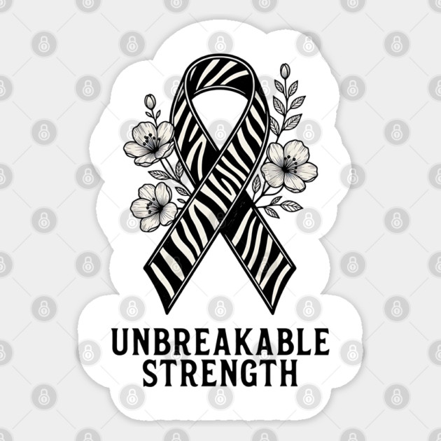 Neuroendocrine Cancer Awareness Zebra Ribbon - Unbreakable Strength Survivor Sticker by Pixel Threads 