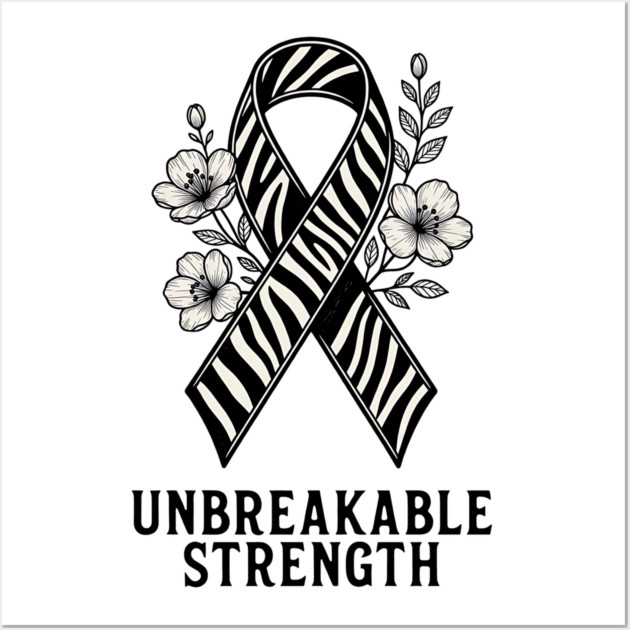 Neuroendocrine Cancer Awareness Zebra Ribbon - Unbreakable Strength Survivor Wall Art by Pixel Threads 