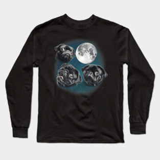 Three Moon Howling Dogs Illustration Design For Night Animal Lovers Long Sleeve T-Shirt