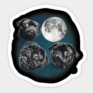 Three Moon Howling Dogs Illustration Design For Night Animal Lovers Sticker
