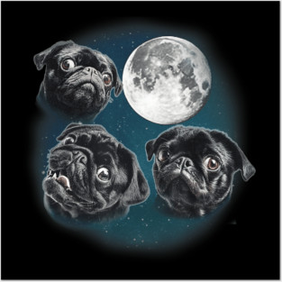 Three Moon Howling Dogs Illustration Design For Night Animal Lovers Posters and Art