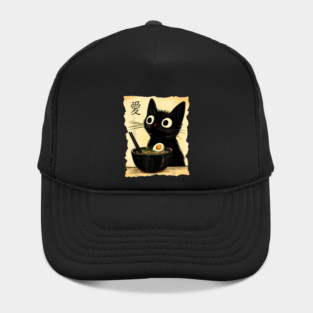 Kawaii Cat with Ramen Illustration Hat