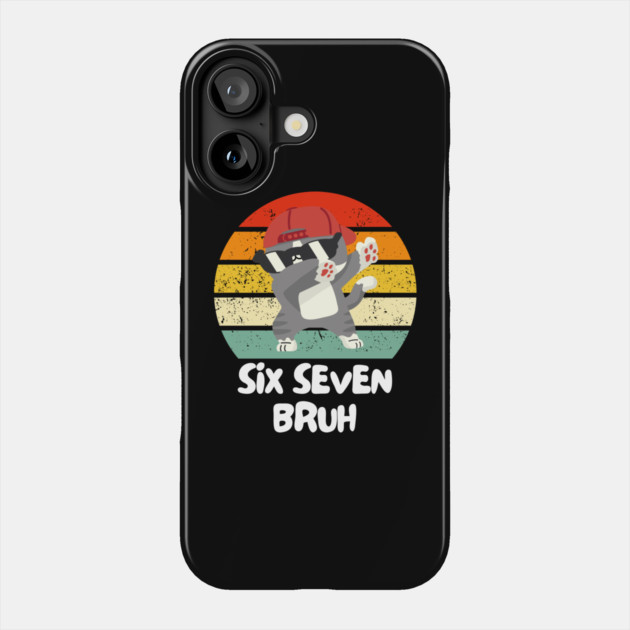 Six Seven Bruh Cool Cat Dabbing Meme Phone Case by Creatifly Graphic Tees