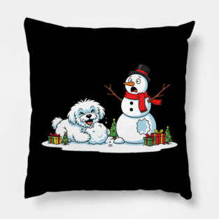 Funny Maltese Snowman Christmas Tree Xmas Pillow