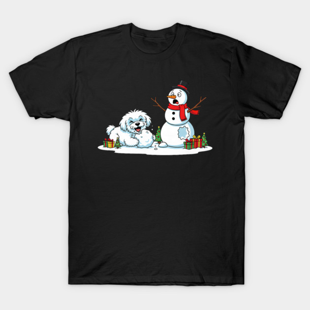 Funny Maltese Snowman Christmas Tree Xmas T-Shirt by yangho