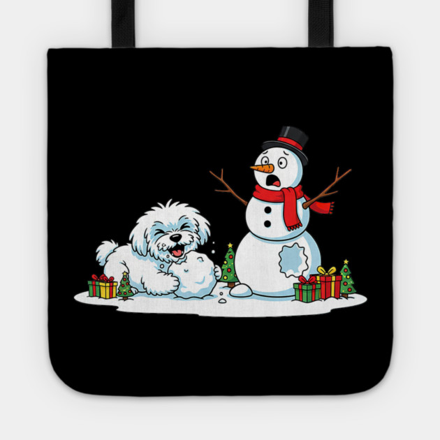 Funny Maltese Snowman Christmas Tree Xmas Tote by yangho