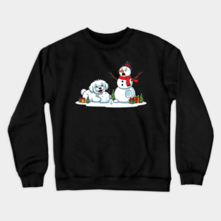Funny Maltese Snowman Christmas Tree Xmas Crewneck Sweatshirt