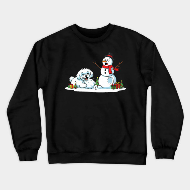 Funny Maltese Snowman Christmas Tree Xmas Crewneck Sweatshirt by yangho
