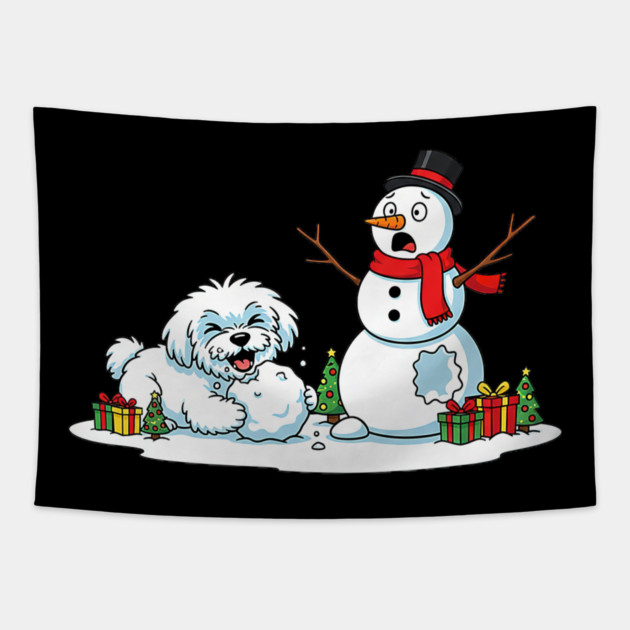 Funny Maltese Snowman Christmas Tree Xmas Tapestry by yangho