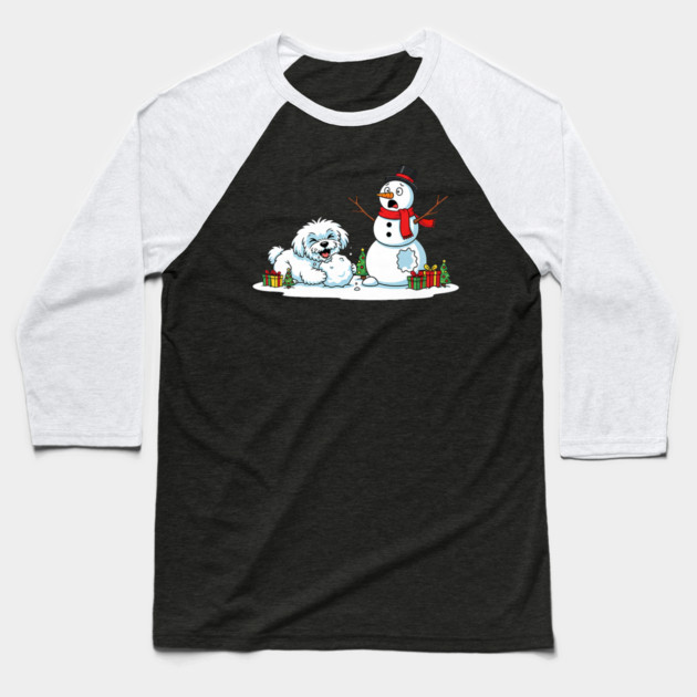 Funny Maltese Snowman Christmas Tree Xmas Baseball T-Shirt by yangho