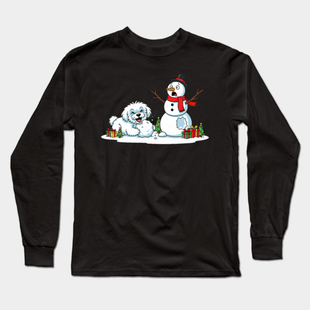 Funny Maltese Snowman Christmas Tree Xmas Long Sleeve T-Shirt by yangho