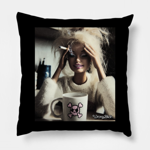 Coffee & Cigarette Pillow by Wrongteeshirt