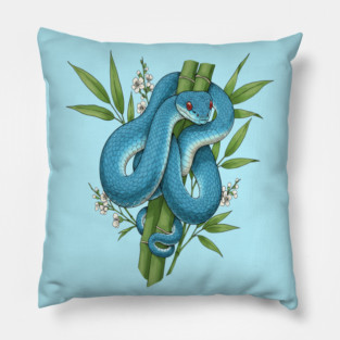 Blue Pit Viper Snake On Bamboo Pillow