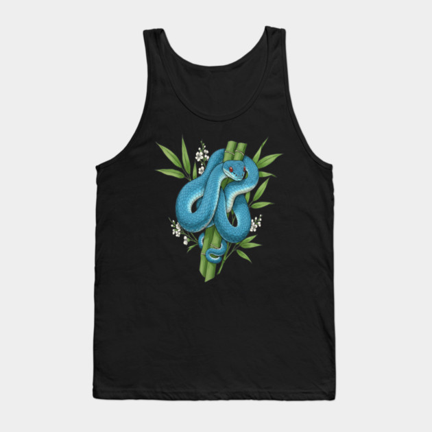 Blue Pit Viper Snake On Bamboo Tank Top by BirdsnStuff