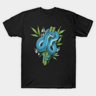 Blue Pit Viper Snake On Bamboo T-Shirt