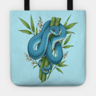 Blue Pit Viper Snake On Bamboo Tote