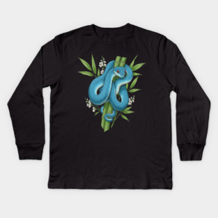 Blue Pit Viper Snake On Bamboo Kids Long Sleeve T-Shirt